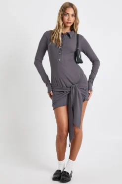 Robe chemise portefeuille boutonnée, ruchée, au toucher ultra doux