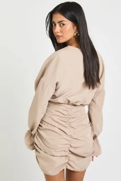 Robe-chemise portefeuille en coton à effet froncé