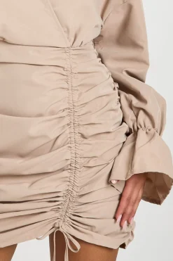 Robe-chemise portefeuille en coton à effet froncé