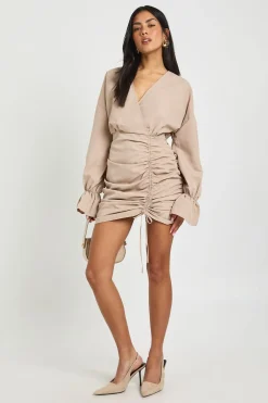Robe-chemise portefeuille en coton à effet froncé