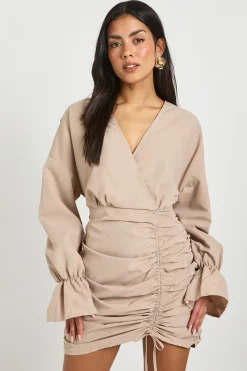 Robe-chemise portefeuille en coton à effet froncé