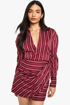 Robe chemise portefeuille à rayures