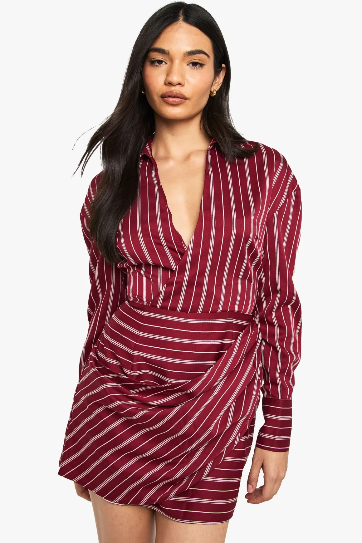 Robe chemise portefeuille à rayures
