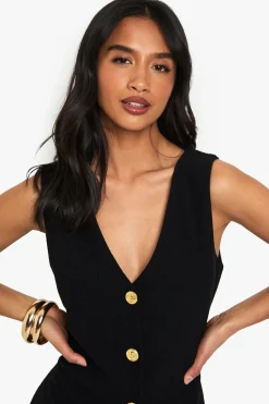 Robe chemise pour petites à encolure en V et boutons dorés
