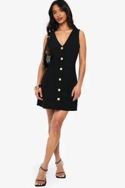 Robe chemise pour petites à encolure en V et boutons dorés