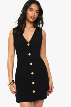 Robe chemise pour petites à encolure en V et boutons dorés