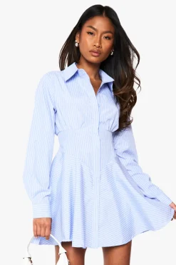 Robe chemise rayée avec détail corset