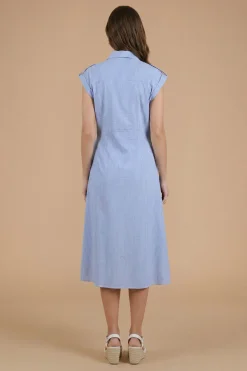 Robe Chemise À Rayures Avec Encolure Cache-cœur Et Manches Retroussées