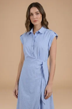 Robe Chemise À Rayures Avec Encolure Cache-cœur Et Manches Retroussées