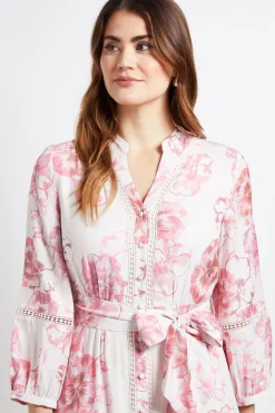 Robe Chemise Sans Col Avec Empiècement En Dentelle Florale