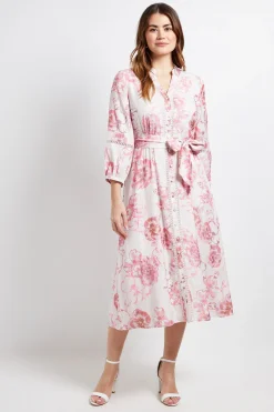 Robe Chemise Sans Col Avec Empiècement En Dentelle Florale
