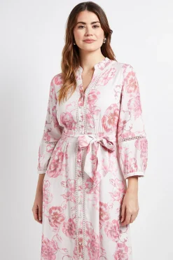 Robe Chemise Sans Col Avec Empiècement En Dentelle Florale