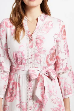 Robe Chemise Sans Col Avec Empiècement En Dentelle Florale