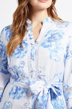 Robe Chemise Sans Col Avec Insertion De Dentelle Florale