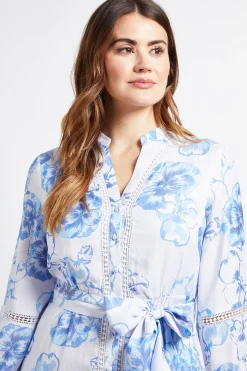 Robe Chemise Sans Col Avec Insertion De Dentelle Florale