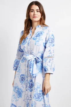 Robe Chemise Sans Col Avec Insertion De Dentelle Florale