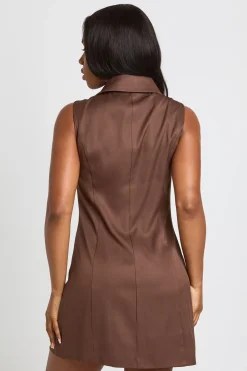 boohoo Robe chemise sans manches à col avec détails de garniture<Femme Looks Chocolat|Robes