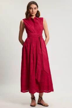 KarenMillen Robe Chemise Sans Manches En Coton Broderie Anglaise À Ourlet Festonné<Femme Robes Chemise|Toutes Les Robes