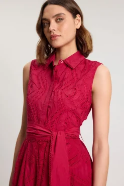 KarenMillen Robe Chemise Sans Manches En Coton Broderie Anglaise À Ourlet Festonné<Femme Robes Chemise|Toutes Les Robes