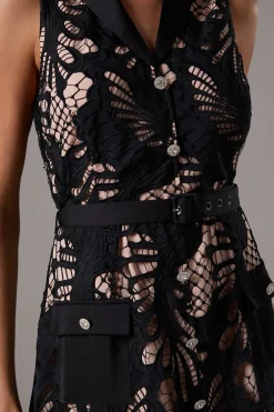 Robe Chemise Sans Manches en Dentelle