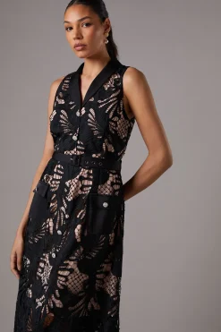 Robe Chemise Sans Manches en Dentelle