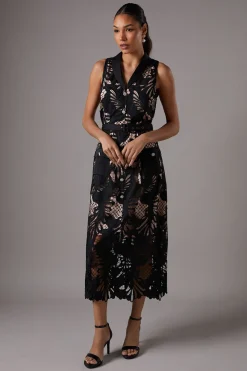 Robe Chemise Sans Manches en Dentelle