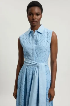 KarenMillen Robe Chemise Sans Manches Petite En Coton Broderie Anglaise Avec Ourlet Festonné<Femme Robes Chemise|Toutes Les Robes