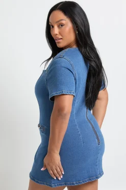 Robe chemise shift en denim Plus avec garniture dorée et boutons