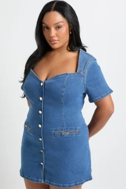 Robe chemise shift en denim Plus avec garniture dorée et boutons
