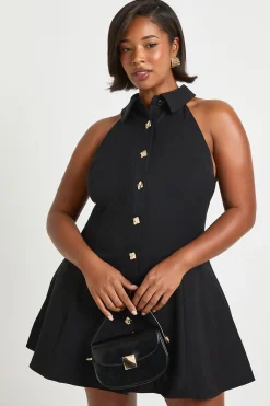 boohoo Robe chemise skater sans manches à boutons dorés Plus<Femme Robes Patineuses|Robes