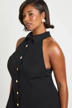 boohoo Robe chemise skater sans manches à boutons dorés Plus<Femme Robes Patineuses|Robes