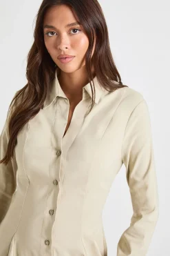 Robe-chemise à taille cintrée en bengaline