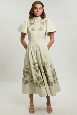 KarenMillen Robe Chemise À Taille Froncée Et Détails Brodés<Femme Robes Mi-Longues|Robes