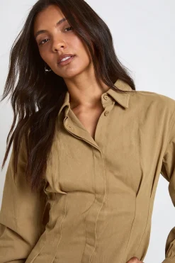 boohoo Robe Chemise Tall À Manches Longues Et Col Haut<Femme Robes À Manches Longues|Robes