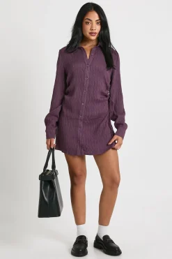 Robe-chemise texturée à fronces