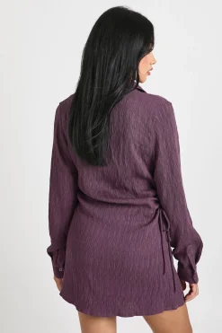 Robe-chemise texturée à fronces