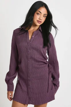 Robe-chemise texturée à fronces