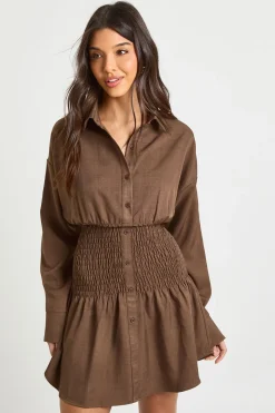 Robe chemise texturée à taille froncée