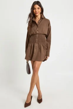 Robe chemise texturée à taille froncée