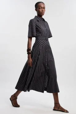 Robe Chemise Tissée En Coton À Rayures