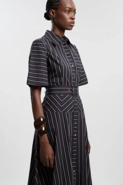 Robe Chemise Tissée En Coton À Rayures