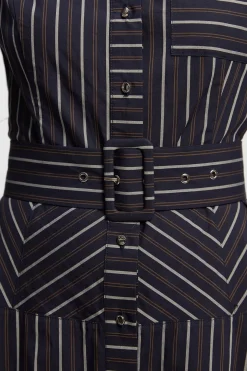 Robe Chemise Tissée En Coton À Rayures