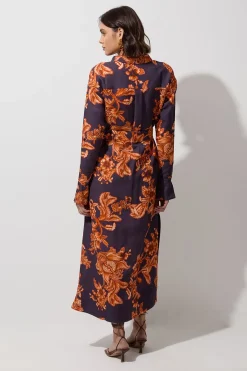 KarenMillen Robe chemise tissée en lin de viscose<Femme Robes Mi-Longues|Robes À Manches Longues