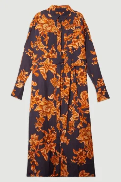 KarenMillen Robe chemise tissée en lin de viscose<Femme Robes Mi-Longues|Robes À Manches Longues