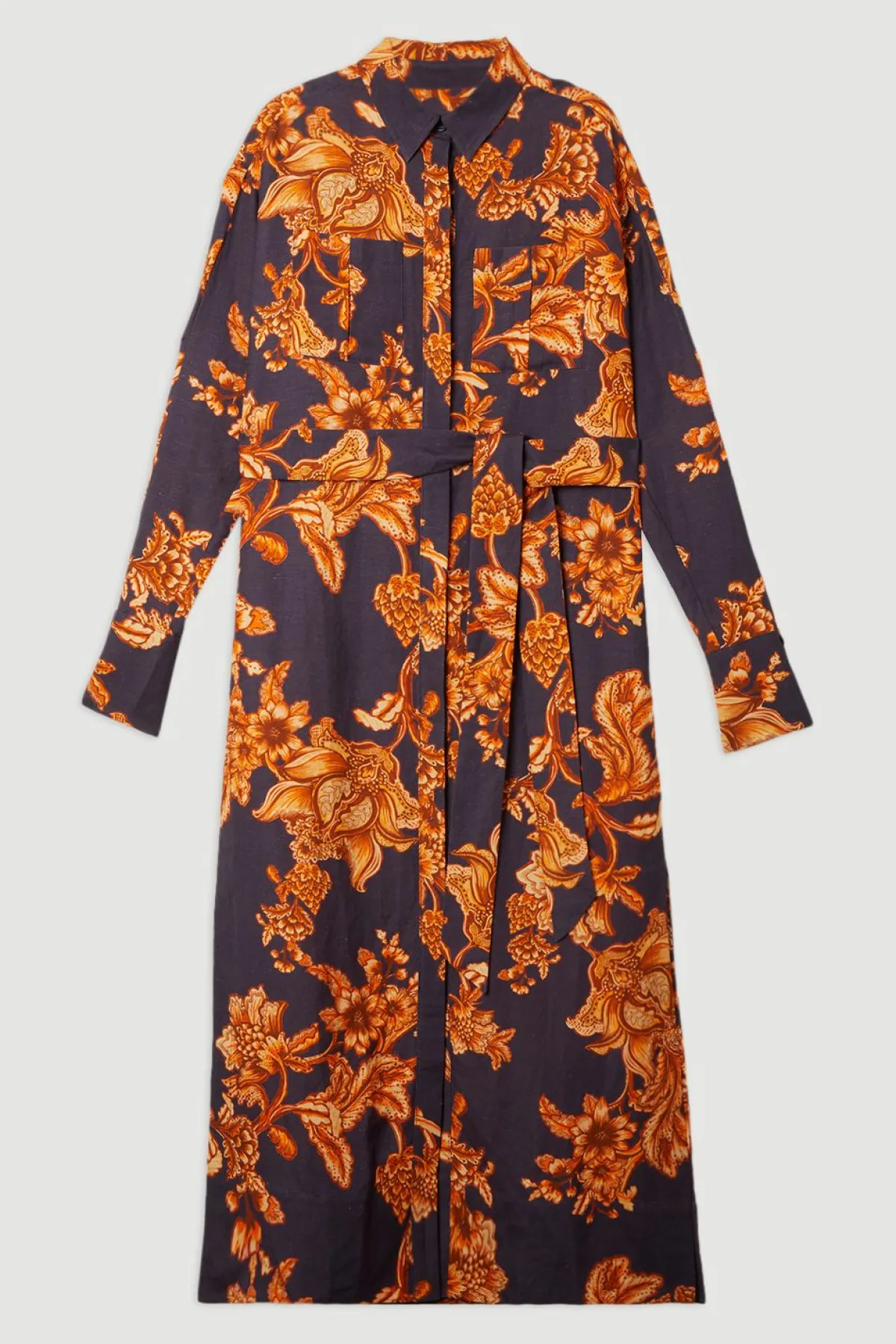 KarenMillen Robe chemise tissée en lin de viscose<Femme Robes Mi-Longues|Robes À Manches Longues