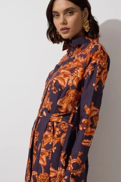 KarenMillen Robe chemise tissée en lin de viscose<Femme Robes Mi-Longues|Robes À Manches Longues