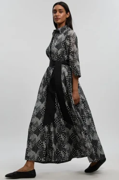 KarenMillen Robe Chemise Tissée En Soie Et Coton À Motif Géométrique chrome<Femme Robes À Manches Longues|Robes