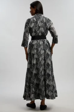 KarenMillen Robe Chemise Tissée En Soie Et Coton À Motif Géométrique chrome<Femme Robes À Manches Longues|Robes