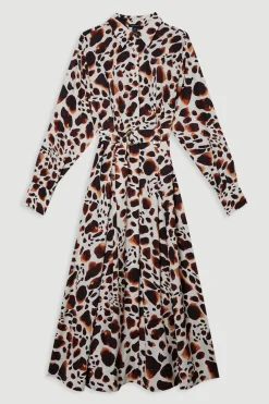 KarenMillen Robe chemise tissée en viscose et lin premium pour grande taille avec ceinture à boucle dorée<Femme Robes Mi-Longues|Robes À Manches Longues