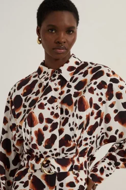 KarenMillen Robe chemise tissée en viscose lin premium avec ceinture à boucle dorée<Femme Robes À Manches Longues|Robes
